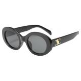 Retro Round Sunglasses, Cat Eye, Black/Gold