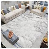 $291  Latepis White with Grey Tips Fur Rug 8x10