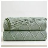 Green Cable Knit Throw Blanket, 50x63