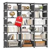 REIBII Book Shelf, DIY Bookcase, Grey Shelves