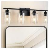 Black 4-Light Bathroom Vanity Lights, Glass