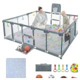 Baby Playpen, 79"x71" Baby Playpen with Mat