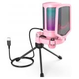 FIFINE USB Gaming Mic for Streaming, RGB, Pink