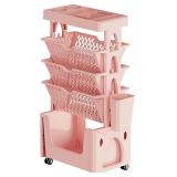 5 Tier Mobile Bookshelf, Pink, with Wheels.