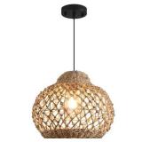 Rattan Pendant Light, 13.4" Woven Bamboo