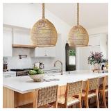 1 Light Rattan Pendant Boho Wicker Chandelier