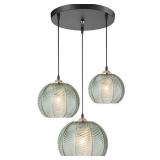 $180 Green Chandelier 3-Light Black Mid Century