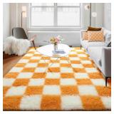 5x8 Orange and Cream White Shag Area Rug