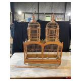 Vtg Double Dome bird cage wood and metal, 25" tall