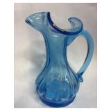 Blue Art Glass Pitcher with Applied Handle