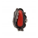 Zuni Edison & Laurenda Bobelu Coral Sterling Ring