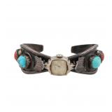 Roger Jones Navajo Turquoise Coral Sterling Cuff