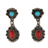 M CSC Navajo Turquoise Coral Sterling Earrings