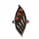 DA Dishta Zuni Coral Sterling Ring Sz. 7