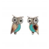 Zuni Sterling Multi Stone Inlay Owl Earrings