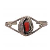 Sam Begay Navajo Coral Sterling Cuff Bracelet