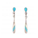 Zuni Turquoise Mother Of Pearl Sterling Earrings