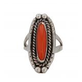 Navajo Coral Sterling Overlay Ring Sz 6.5