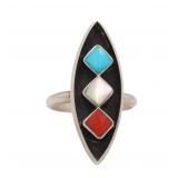 Navajo Coral Turquoise Sterling Shadow Box Ring