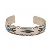 HB Navajo Turquoise Coral Sterling Kokopelli Cuff