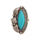 Navajo Turquoise Sterling Leaf Ring Sz 6.75