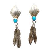 Navajo Turquoise Feather Sterling Earrings