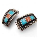 Navajo Sterling Coral Turquoise Watch Tips