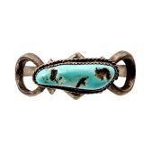 Early Navajo Sterling Sandcast Turquoise Cuff