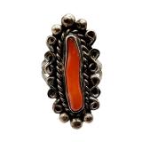 Vintage Navajo Sterling Coral Ring Sz 7.5 5.8g