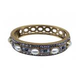 Heidi Duas Rhinestone Pearl Hinged Bangle Bracelet