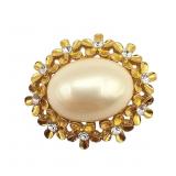 Trifari Pearl Rhinestone Floral Brooch