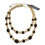 Trifari Black Cabochon 2 Strand Necklace