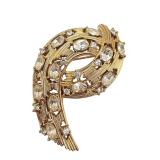 Crown Trifari Rhinestone Lined Ribbon Style Brooch