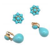 Crown Trifari Lot 2 Turquoise Earrings