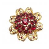 Weiss Red Rhinestone Large Flower Brooch