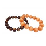 Lot 2 Peach Brown Moonglow Lucite Bead Bracelets