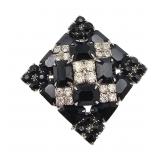 Weiss Black Clear Rhinestone Layered Raised Brooch