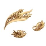 Crown Trifari Leaf Spray Brooch Earrings Set