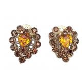 Weiss Amber Color Rhinestone Heart Earrings