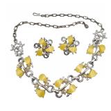 Pale Yellow Moonglow Thermoset Floral Necklace Set