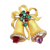 Weiss Rhinestone Christmas Bell Bow Brooch