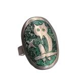 Mexico Crushed Turquoise Sterling Owl Ring 2.6g