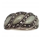 NV Jade Marcasite Sterling Cocktail Ring Sz 5 4.6g