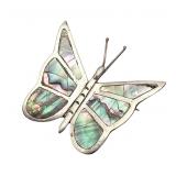 Mexico Abalone Sterling Butterfly Brooch 6.6 G