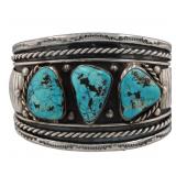 Signed RSF Sterling Navajo Turquoise Cuff Bracelet