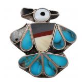 Zuni Sterling Inlay Thunderbird Ring Sz 4.75