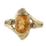 14k Gold Citrine Diamond Ring Sz 6.75