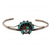 Ella L Reid Zuni Sunface Inlay Sterling Cuff