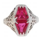 Hall Art Deco 14K White Gold Ruby Ring Sz 7