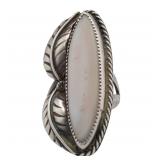 Signed LC Sterling Navajo Leaf Overlay Ring Sz 7.5